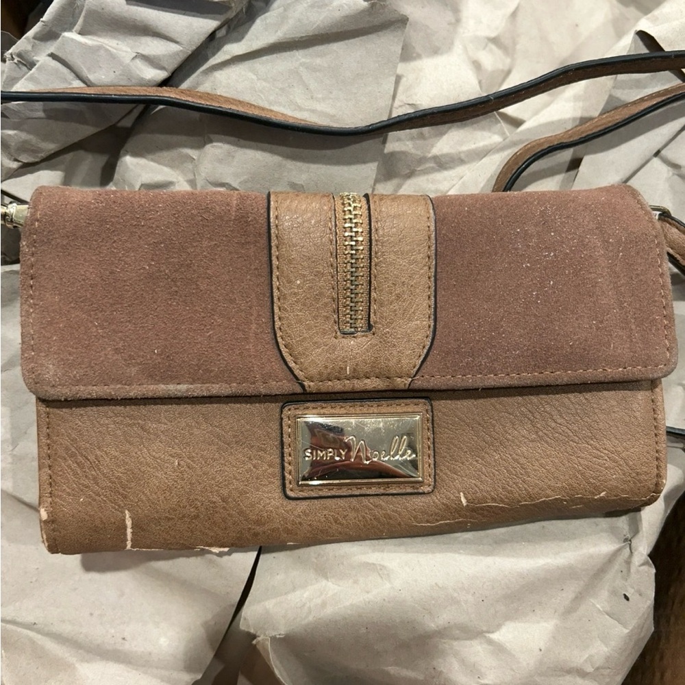 Simply Noelle Brown Suede & Leather Crossbody Wallet Bag